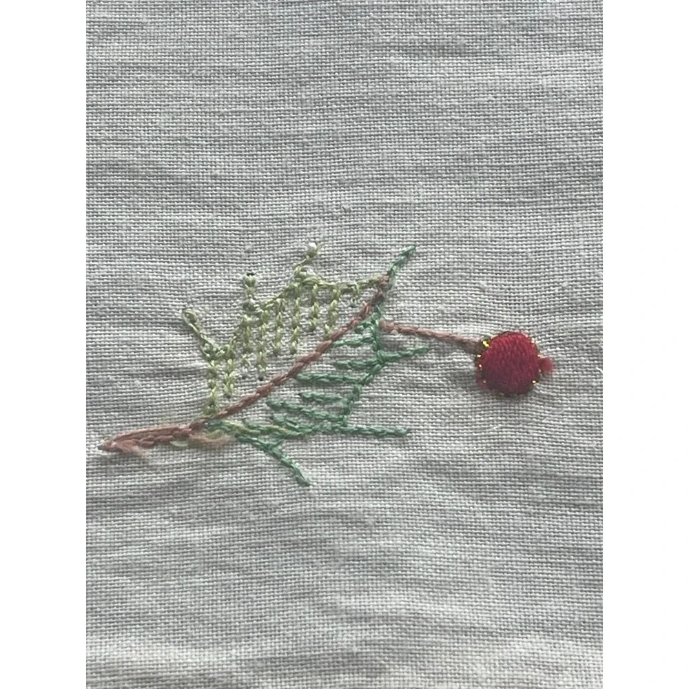 Vintage Christmas Table Runner Embroidered Cutwork Holly Berries 70x12.5